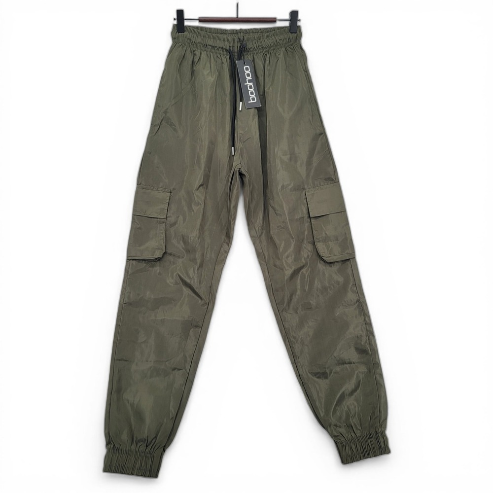 Boohoo Women 8 Cargo Jogger Pants‎ Olive High Rise Utility Streetwear